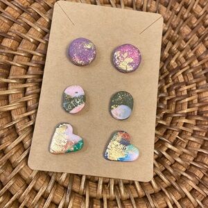 Fun sparkling 3 pair polymer clay handmade earrings